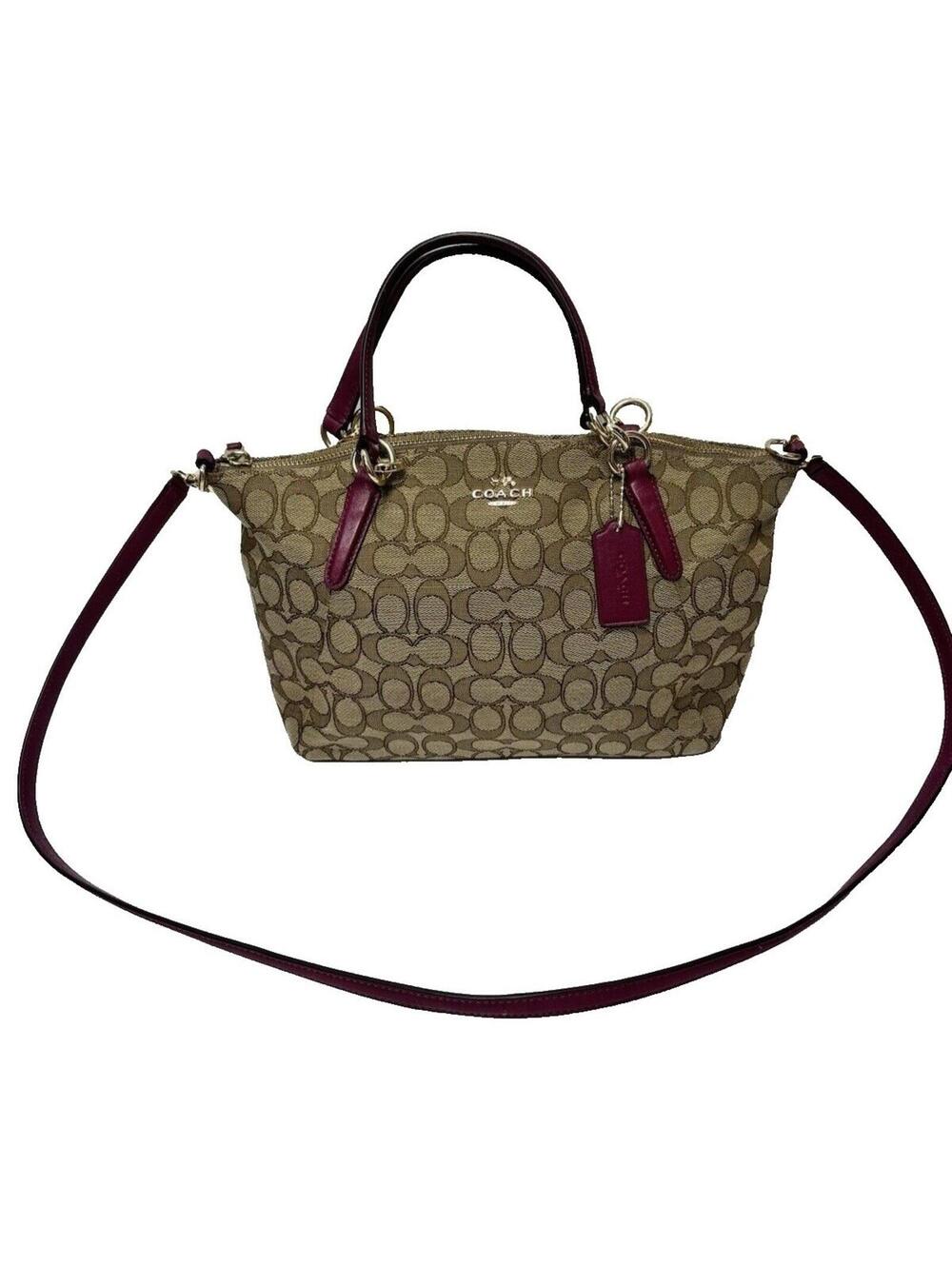 COACH "Kelsey" Handbag Purse Khaki/Dahlia #F36625,As Is staining /discolouration